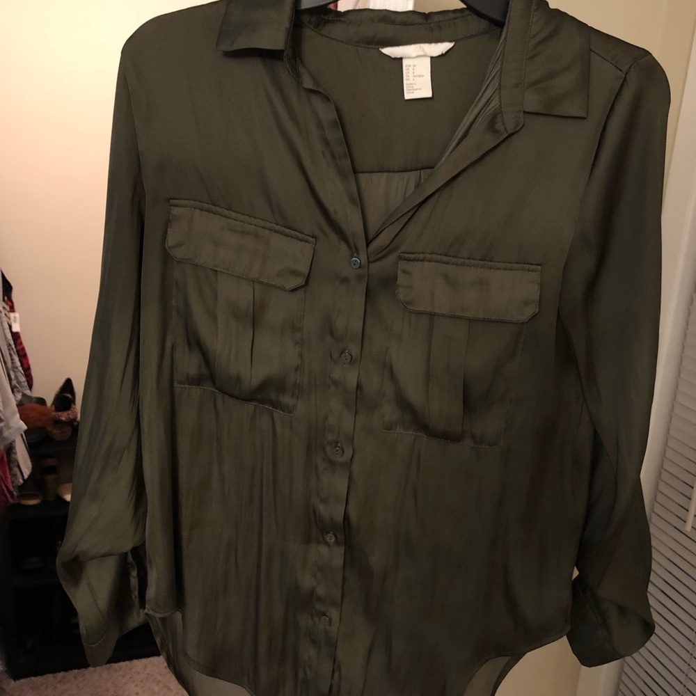 Silk army green blouse
